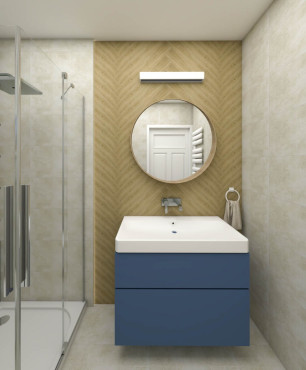 Projekt łazienki z prysznicem ze szklaną witryną