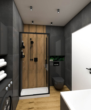 Aranżacja łazienki w stylu loft z kwadratowym prysznicem