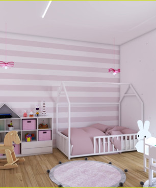 Pokój dziewczynki z różową tapetą
