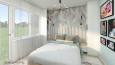 Sypialnia z tapetą w pióra