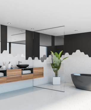 Designerska łazienka w kolorze czarno-białym