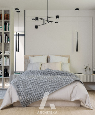 Klasyczna sypialnia z modnymi lampami wiszącymi