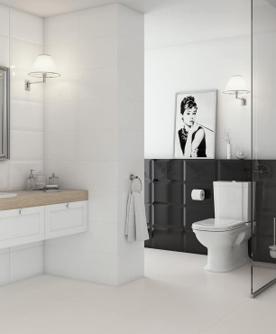 Biało-czarna łazienka z prysznicem w stylu glamour
