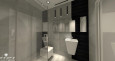Łazienka z szarymi płytkami wielkoformatowymi na ścianie i podłodze oraz z designerskim zlewem wiszącym