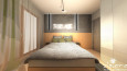 Sypialnia z łóżkiem kontynentalnym oraz szafą w zabudowie i oświetleniem LED