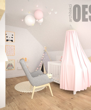 Projekt pokoju malej dziewczynki z łóżeczkiem oraz z różowym baldachimem