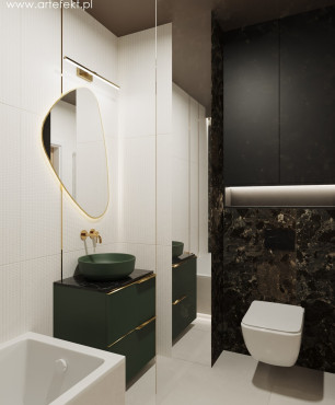 Nowoczesna łazienka z umywalką w kolorze ciemnozielonym