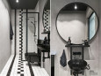 Loftowa łazienka z czarno-białą mozaiką