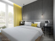 Słoneczna sypialnia z łóżkiem kontynentalnym