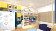 Pokój z drewnianym łóżkiem piętrowym